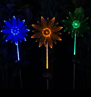 Solar Flower Fiber Optic Stakes (Set of 3) - Click to enlarge