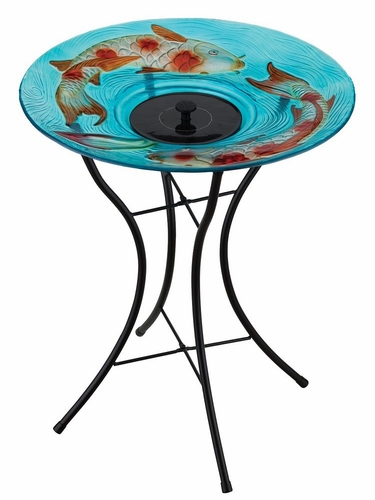 Solar Fountain/Birdbath & Stand - Koi Fish - Click to enlarge