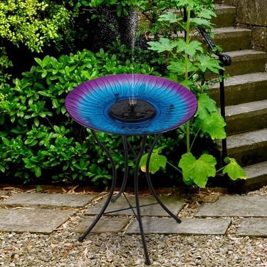 Solar Fountain/Birdbath & Stand - Purple Life - Click to enlarge