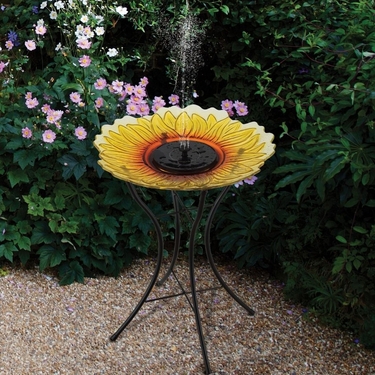 Solar Fountain/Birdbath & Stand - Sunflower - Click to enlarge