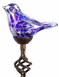 Solar Glass Bird Finial Stake - Blue