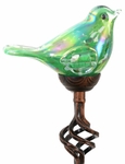 Solar Glass Bird Finial Stake - Green
