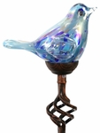 Solar Glass Bird Finial Stake - Lt Blue Solar Glass Bird Finial Stake - Lt Blue