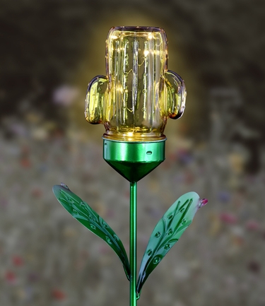 Solar Glass Cactus Garden Stake - Yellow - Click to enlarge