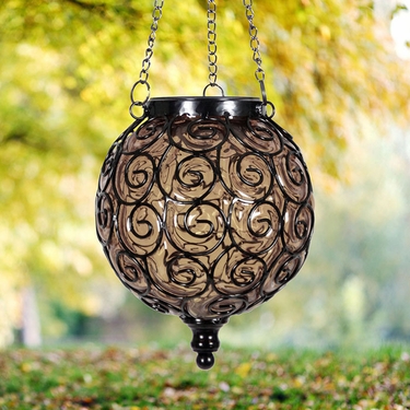 Solar Glass Filigree Lantern - Amber - Click to enlarge