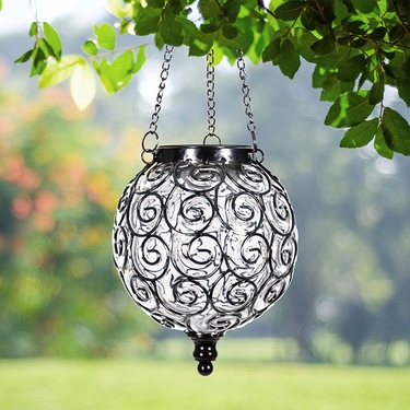 Solar Glass Filigree Lantern - Clear - Click to enlarge