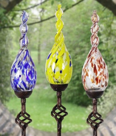 Solar Glass Flame Finial Stakes (Set of 3) - Click to enlarge