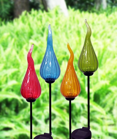 Solar Glass Flame Stakes (Set of 4) - Click to enlarge