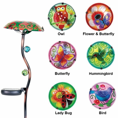 Solar Glass Mushroom  - Flower & Butterfly - Click to enlarge