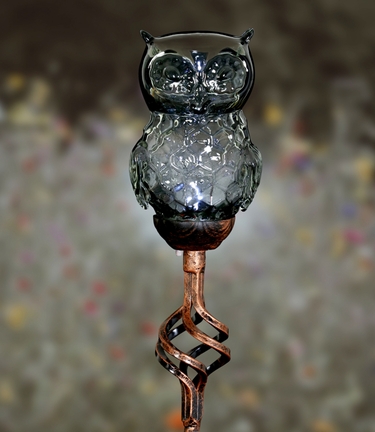 Solar Glass Owl Garden Stake - Gray - Click to enlarge