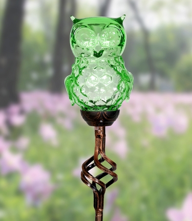 Solar Glass Owl Garden Stake - Green - Click to enlarge
