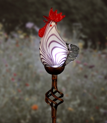 Solar Glass Rooster Garden Stake - Click to enlarge