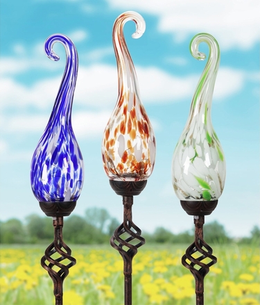 Solar Glass Spiral Finial Stakes (Set of 3) - Click to enlarge