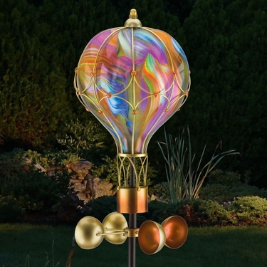 Solar Glass Swirl Balloon Spinner Stake - Orange - Click to enlarge