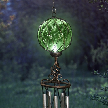 Solar Green Caged Glass Wind Chime - Click to enlarge