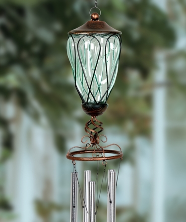 Solar Green Glass Windchime - Metal Loops - Click to enlarge