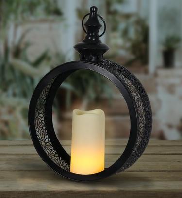 Hanging Round Battery Powered Lantern w/Timer - Click to enlarge