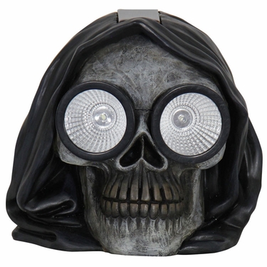 Solar Hooded Skull Statue w/LED Eyes - Click to enlarge