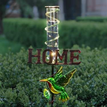 Solar Hummingbird Rain Gauge Stake - Click to enlarge