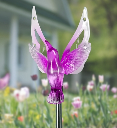 Solar Hummingbird Wings w/12 LEDs Stake - Click to enlarge