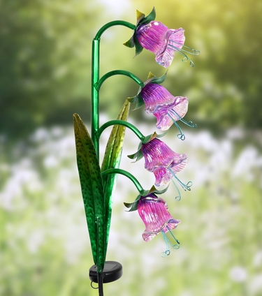 Solar Iridescent Four Flower Garden Stake - Pink - Click to enlarge