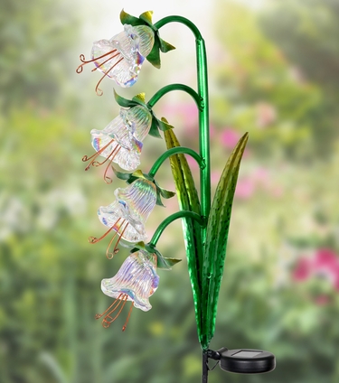 Solar Iridescent Four Flower Garden Stake - White - Click to enlarge