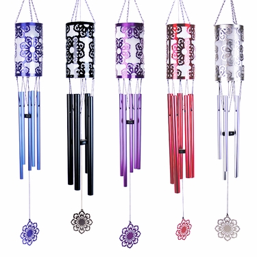 Solar Laser Cut Flower Wind Chime - Black - Click to enlarge