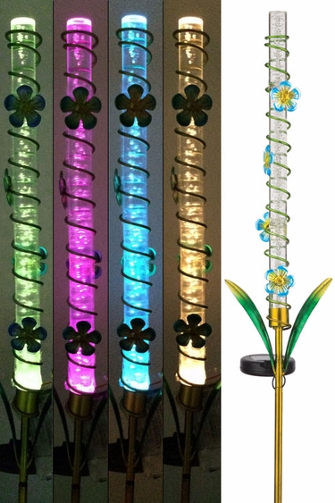 Solar LED Bubble Stake - Blue Flowers - Click to enlarge