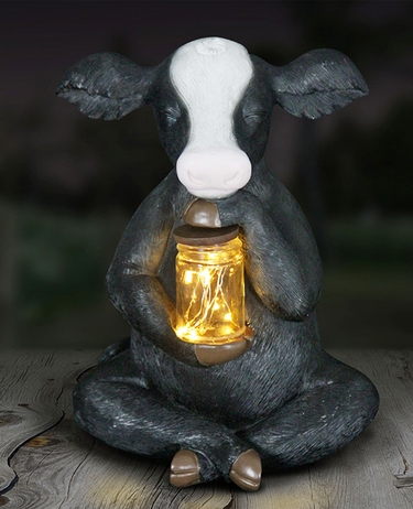 Solar LED Cow w/Jar of Fireflies - Click to enlarge