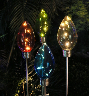 Solar Christmas Bulb Garden Stakes (Set of 4) - Click to enlarge