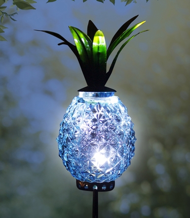 Solar Metal & Glass Pineapple Stake - Blue - Click to enlarge