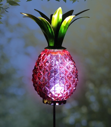 Solar Metal & Glass Pineapple Stake - Red - Click to enlarge