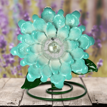 Solar Metal & Glass Tabletop Flower - Blue - Click to enlarge