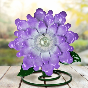 Solar Metal & Glass Tabletop Flower - Purple - Click to enlarge