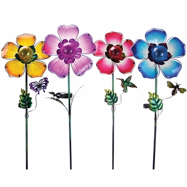 Solar Metallic Flower Stake - Pink - Click to enlarge