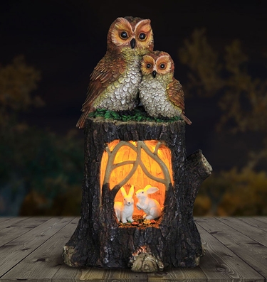 Solar Owls on Stump - Click to enlarge