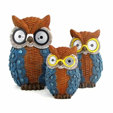 Solar Owls w/Light Up Eyes (Set of 3) - Blue - Click to enlarge