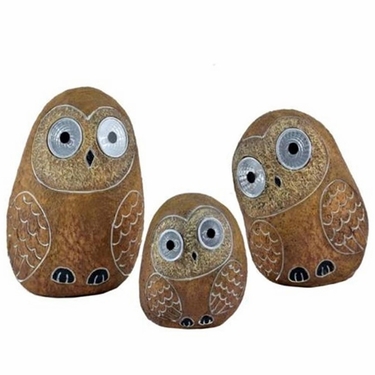 Solar Owls w/Light Up Eyes (Set of 3) - Brown - Click to enlarge