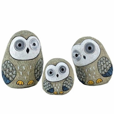 Solar Owls w/Light Up Eyes (Set of 3) - Grey - Click to enlarge