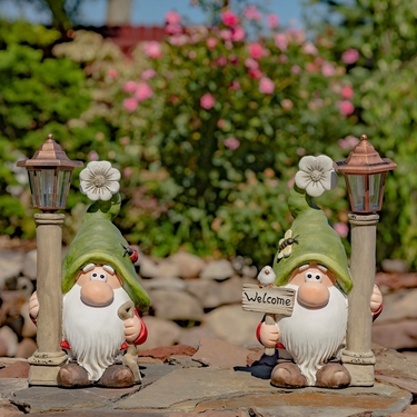 Solar Welcome Gnomes with Lanterns (Set of 2) - Click to enlarge