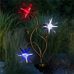 Solar Patriotic Triple Starburst Garden Stake