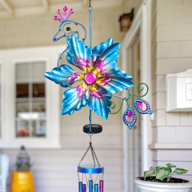 Solar Peacock Spinner Wind Chime - Click to enlarge