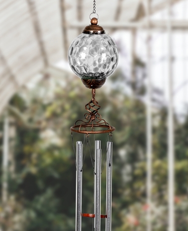 Solar Pearlized Glass Finial Wind Chime - Grey - Click to enlarge