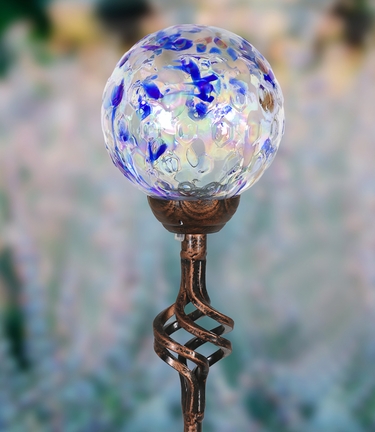Solar Pearlized Honeycomb Finial Garden Stake - Dk Blue - Click to enlarge