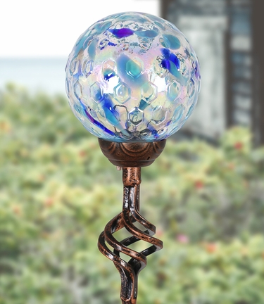 Solar Pearlized Honeycomb Finial Garden Stake - Lt Blue - Click to enlarge