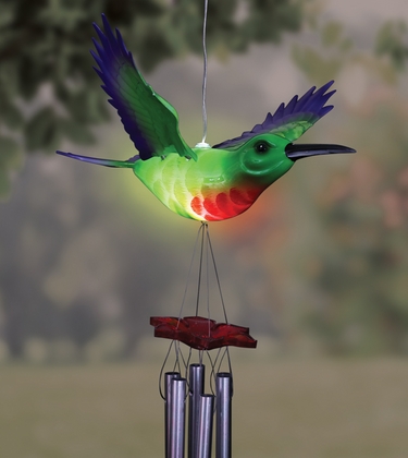 Solar Powered Hummingbird Wind Chime - Click to enlarge