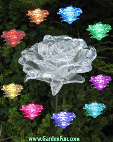 Solar Roses w/Color Changing LEDs (2-pack) - Click to enlarge
