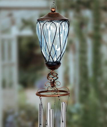 Solar Sea Blue Glass Windchime - Metal Loops - Click to enlarge