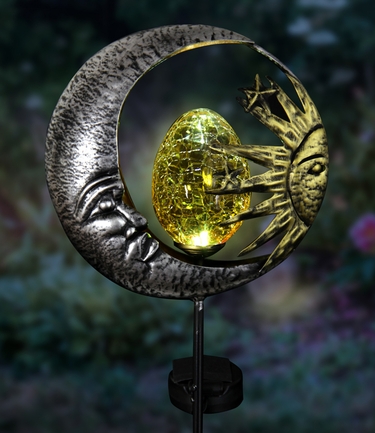 Solar Silver Sun Moon Garden Stake - Click to enlarge