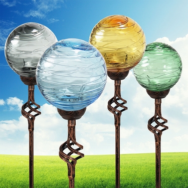 Solar Glass Orb Finial Stakes (Set of 4) - Click to enlarge